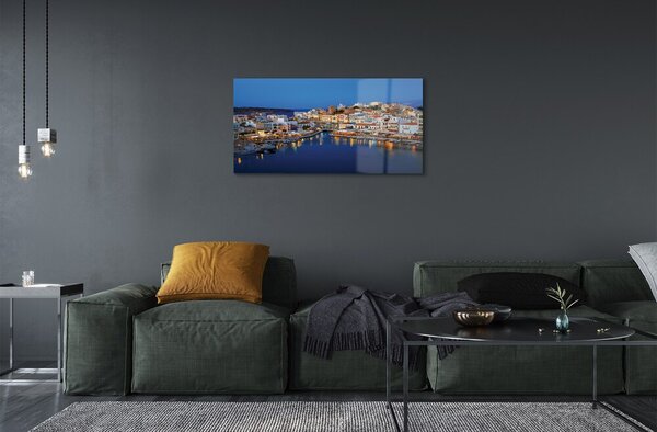 Sklenený obraz Mesto v noci Grécko Coast 100x50 cm 2 Prívesky