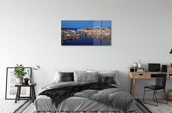 Sklenený obraz Mesto v noci Grécko Coast 100x50 cm 2 Prívesky