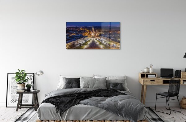 Sklenený obraz Nočná panoráma Krakow kostola 100x50 cm 2 Prívesky