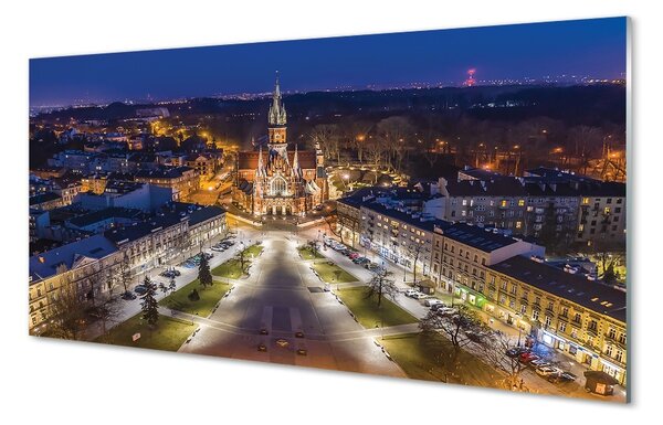 Sklenený obraz Nočná panoráma Krakow kostola 100x50 cm 2 Prívesky