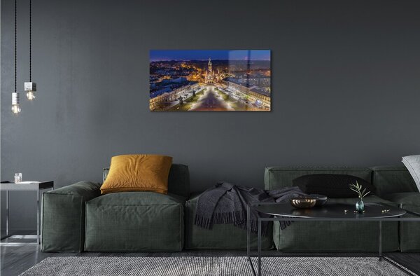 Sklenený obraz Nočná panoráma Krakow kostola 100x50 cm 2 Prívesky