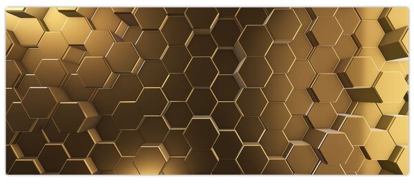 Obraz - Zlaté hexagóny (120x50 cm)