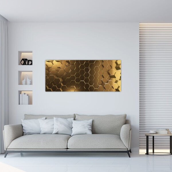 Obraz - Zlaté hexagóny (120x50 cm)