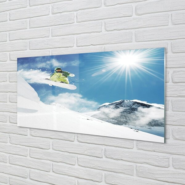 Obraz na skle Man mountain snow board 100x50 cm 2 Prívesky