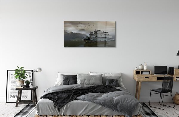 Obraz na skle morské loď hory 100x50 cm 2 Prívesky