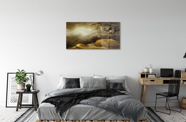 Sklenený obraz Dragon horské mraky zlato 100x50 cm 2 Prívesky