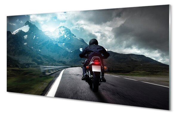 Obraz na skle Motocykla horskej ceste muž neba 100x50 cm 2 Prívesky