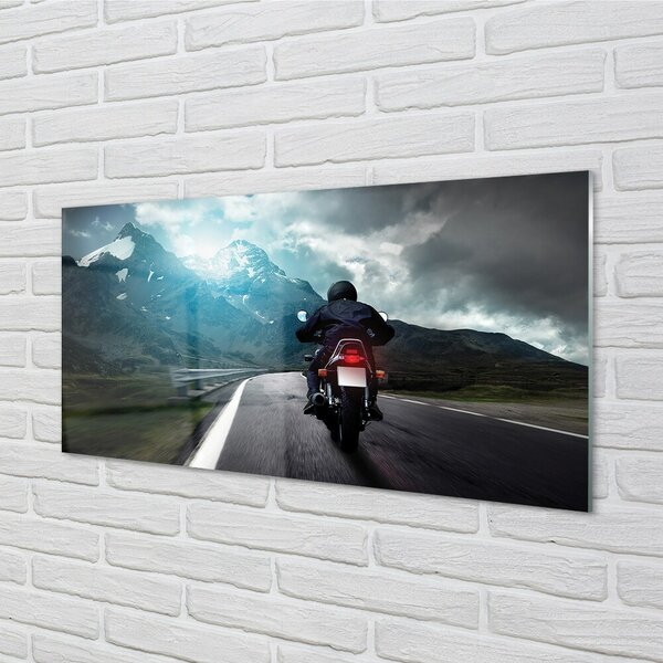 Obraz na skle Motocykla horskej ceste muž neba 100x50 cm 2 Prívesky