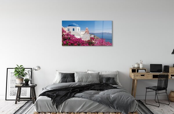 Sklenený obraz Grécko kvety morské stavby 100x50 cm 2 Prívesky