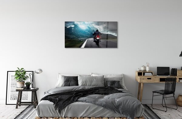 Obraz na skle Motocykla horskej ceste muž neba 100x50 cm 2 Prívesky