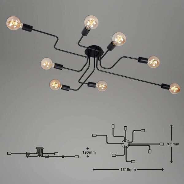 Briloner 2888-085 - Prisadený luster FARETTO 8xE27/60W/230V čierna