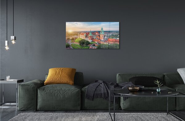 Sklenený obraz Krakow castle panorama svitania 100x50 cm 2 Prívesky