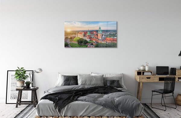 Sklenený obraz Krakow castle panorama svitania 100x50 cm 2 Prívesky