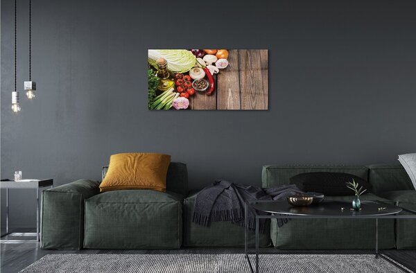 Obraz na skle Olivový korenie cibuľa cesnak 100x50 cm 2 Prívesky