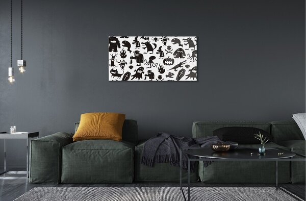 Obraz na skle White pozadí čiernymi tvory 100x50 cm 2 Prívesky