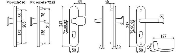 Bezpečnostné kovanie RICHTER R101PZ.TB2 (F4), kľučka-kľučka, Otvor na cylindrickú vložku PZ, RICHTER F4 (bronz elox), 72 mm