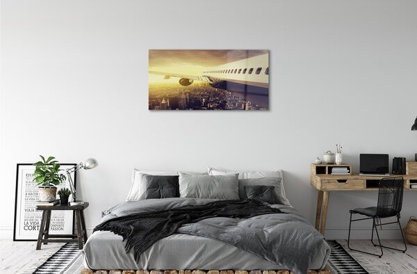 Obraz na skle Lietadlo City West 100x50 cm 2 Prívesky