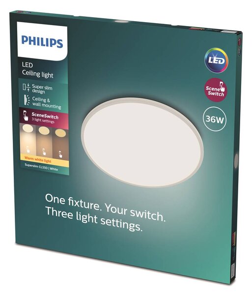 Philips SuperSlim LED IP44 Ø 24,5 cm 4 000 K biela, Biela / opálová, Kúpeľňa, kov, Závesné svietidlo