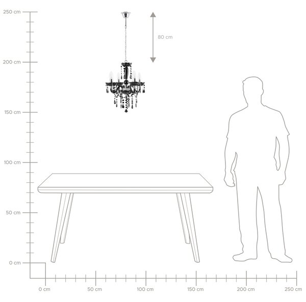Luster čierny s kryštálmi 155 cm so 4 žiarovkami moderný glamour štýl obývačka jedáleň
