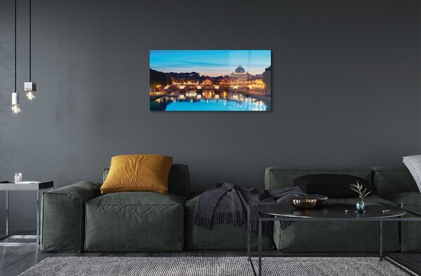 Sklenený obraz Rím západu slnka riečne mosty 100x50 cm 2 Prívesky