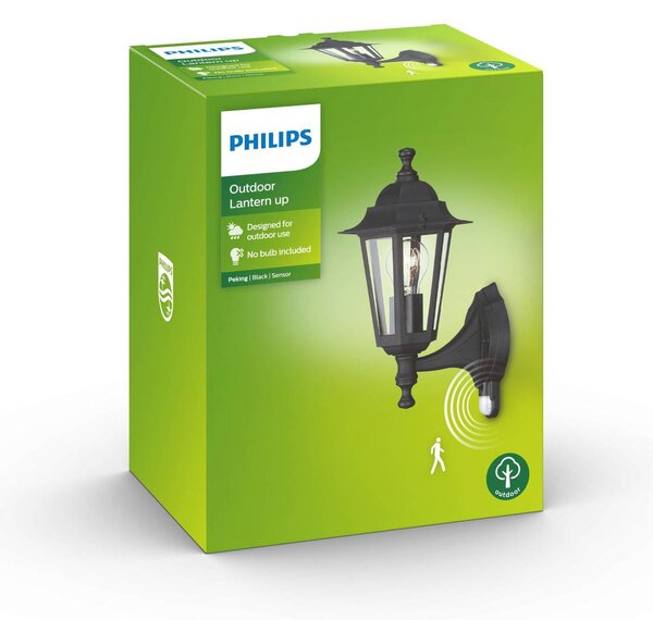 Philips Peking vonkajšie nástenné svietidlo čierne s senzorom, Čierna, Hliník, Nástenné svietidlo