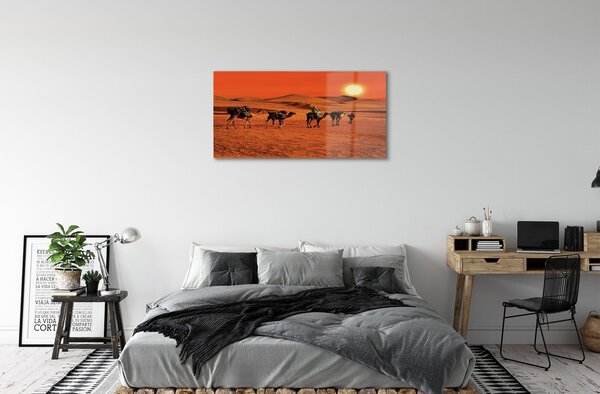 Obraz na skle Ťavy ľudí púštne slnko neba 100x50 cm 2 Prívesky