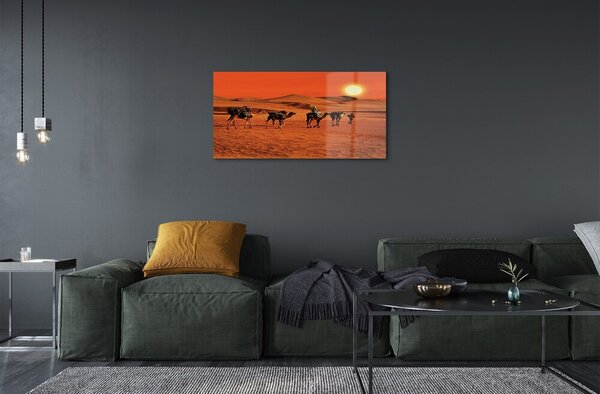 Obraz na skle Ťavy ľudí púštne slnko neba 100x50 cm 2 Prívesky