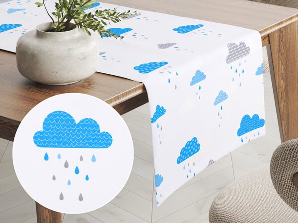 Biante Detský bavlnený behúň na stôl Sandra SA-325 Modro-sivé dažďové obláčiky 35x160 cm