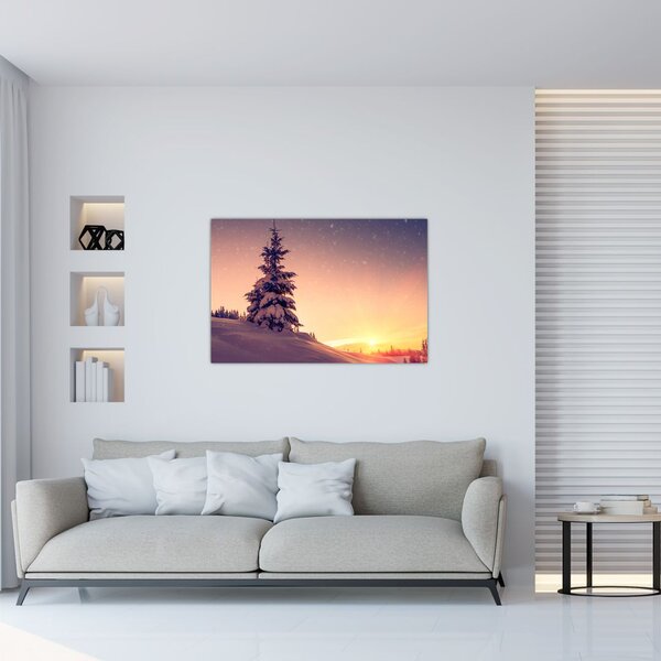 Obraz zasneženého stromu na lúke (90x60 cm)