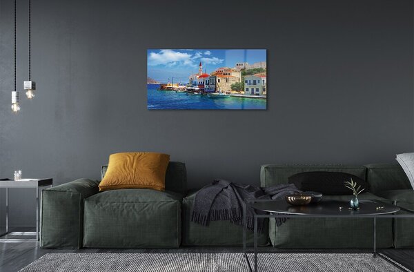 Sklenený obraz Grécko morská pobrežie hory 100x50 cm 2 Prívesky