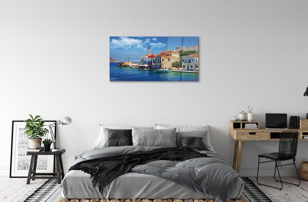Sklenený obraz Grécko morská pobrežie hory 100x50 cm 2 Prívesky