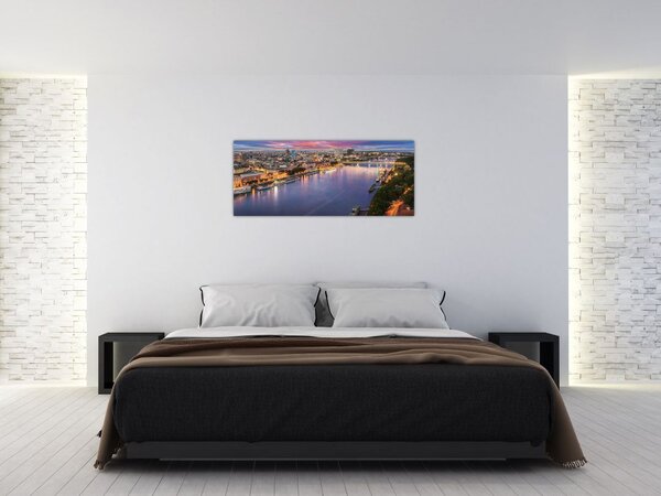 Obraz nočného mesta Bratislavy s riekou (120x50 cm)