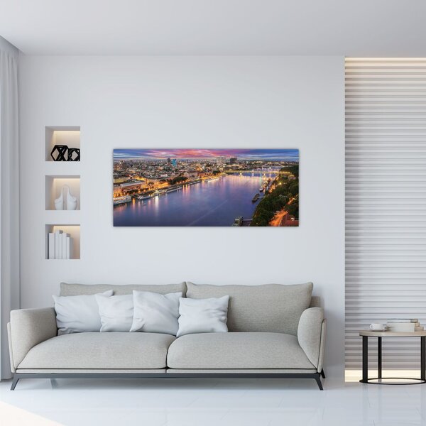 Obraz nočného mesta Bratislavy s riekou (120x50 cm)
