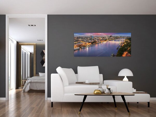 Obraz nočného mesta Bratislavy s riekou (120x50 cm)