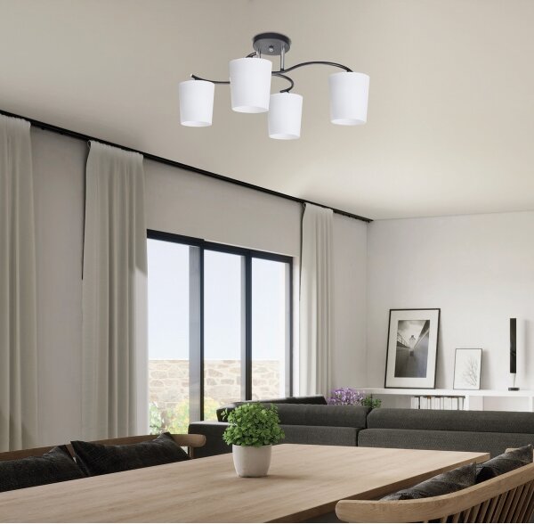 Luster na tyči ESNYR 4xE27/40W/230V čierna/biela
