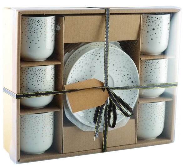 FEDORA Home Set pre 6 osôb - porcelánový hrnček espresso s tanierikom Dots