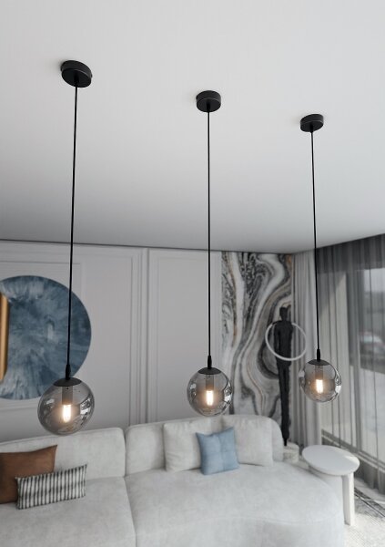 Luster na lanku COSMO 1xE14/10W/230V pr. 14 cm čierna/šedá
