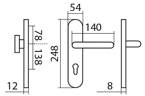 Bezpečnostné kovanie TWIN COLUMBUS H 2087KS s kľukou GULF (E), kľučka-kľučka, Otvor na cylindrickú vložku PZ, Twin E (nerez matná), 72 mm