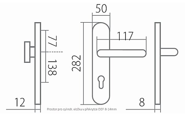 Bezpečnostné kovanie TWIN ALT WIEN HTSI W3 DEF (SM), kľučka ľavá / guľa, Otvor na cylindrickú vložku PZ, Twin SM (staromosaz), 90 mm