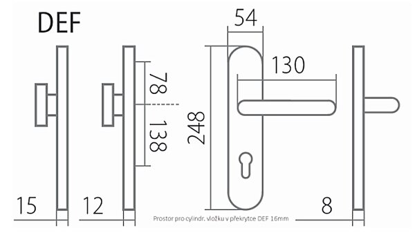 Bezpečnostné kovanie TWIN COLUMBUS DEF H 2087KS s kľukou KLESO (E), kľučka-kľučka, Otvor na cylindrickú vložku PZ, Twin E (nerez matná), 72 mm