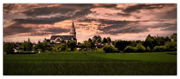Obraz krajiny s kostolom (120x50 cm)