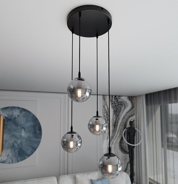Luster na lanku COSMO 4xE14/10W/230V pr. 40 cm čierna/šedá