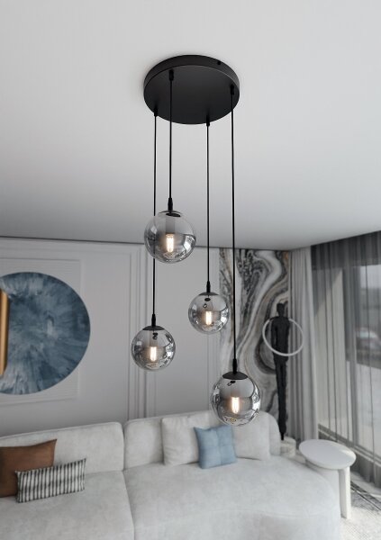 Luster na lanku COSMO 4xE14/10W/230V pr. 40 cm čierna/šedá