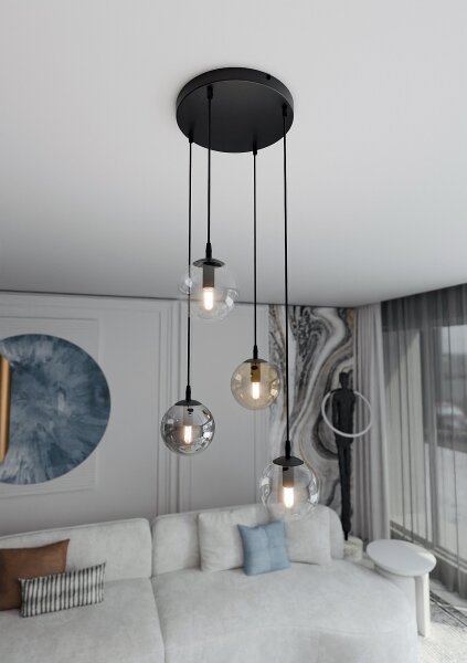 Luster na lanku COSMO 4xE14/10W/230V pr. 40 cm čierna/šedá/béžová/číra