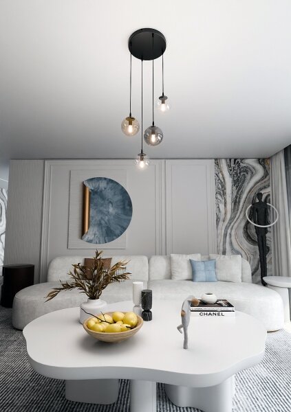 Luster na lanku COSMO 4xE14/10W/230V pr. 40 cm čierna/šedá/béžová/číra