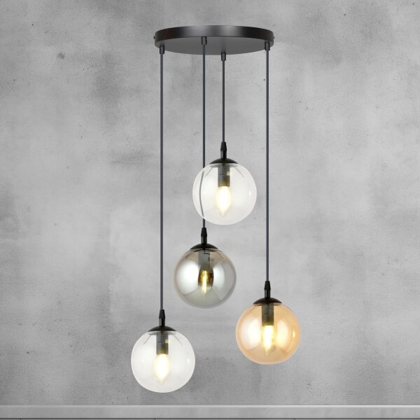 Luster na lanku COSMO 4xE14/10W/230V pr. 40 cm čierna/šedá/béžová/číra