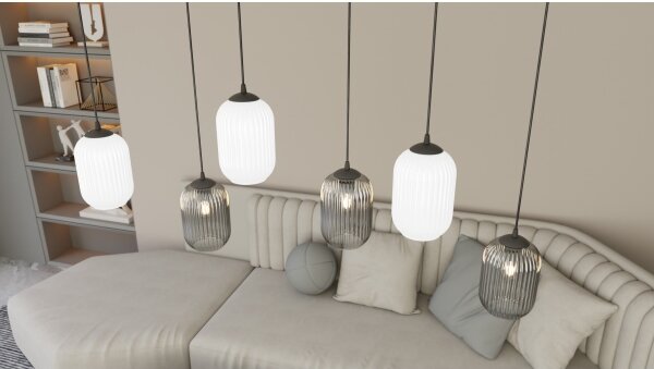 Luster na lanku VERDI 3xE27/15W/230V pr. 30 cm čierna/šedá/biela