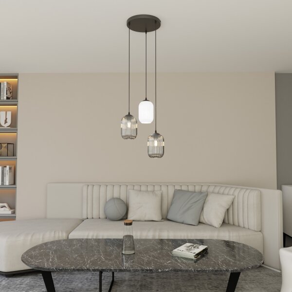 Luster na lanku VERDI 3xE27/15W/230V pr. 30 cm čierna/šedá/biela
