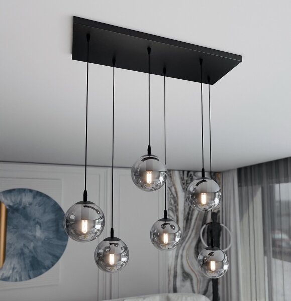 Luster na lanku COSMO 6xE14/10W/230V čierna/šedá