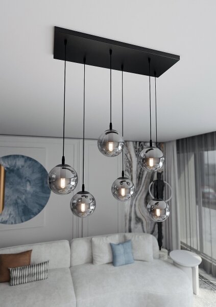 Luster na lanku COSMO 6xE14/10W/230V čierna/šedá